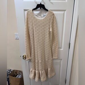 Tibi Cream Textured Knit Long Sleeve Dress